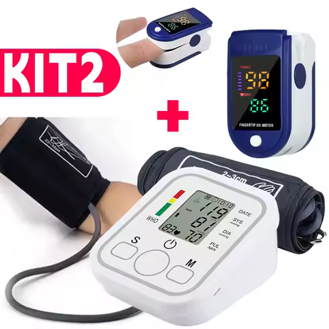 Kit Monitoramento Saude em Casa Oximetro Digital e Monitor Pressao Arterial Braco Adulto Para Acompanhamento Diario Familiar