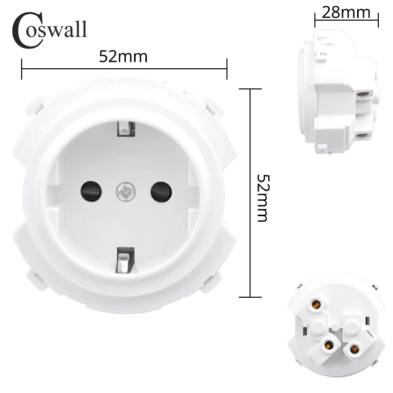 Coswall Crystal Tempered Pure Glass Panel 16A 5 Gang EU Standard Wall Power Socket Outlet Grounded With Child Protective Lock