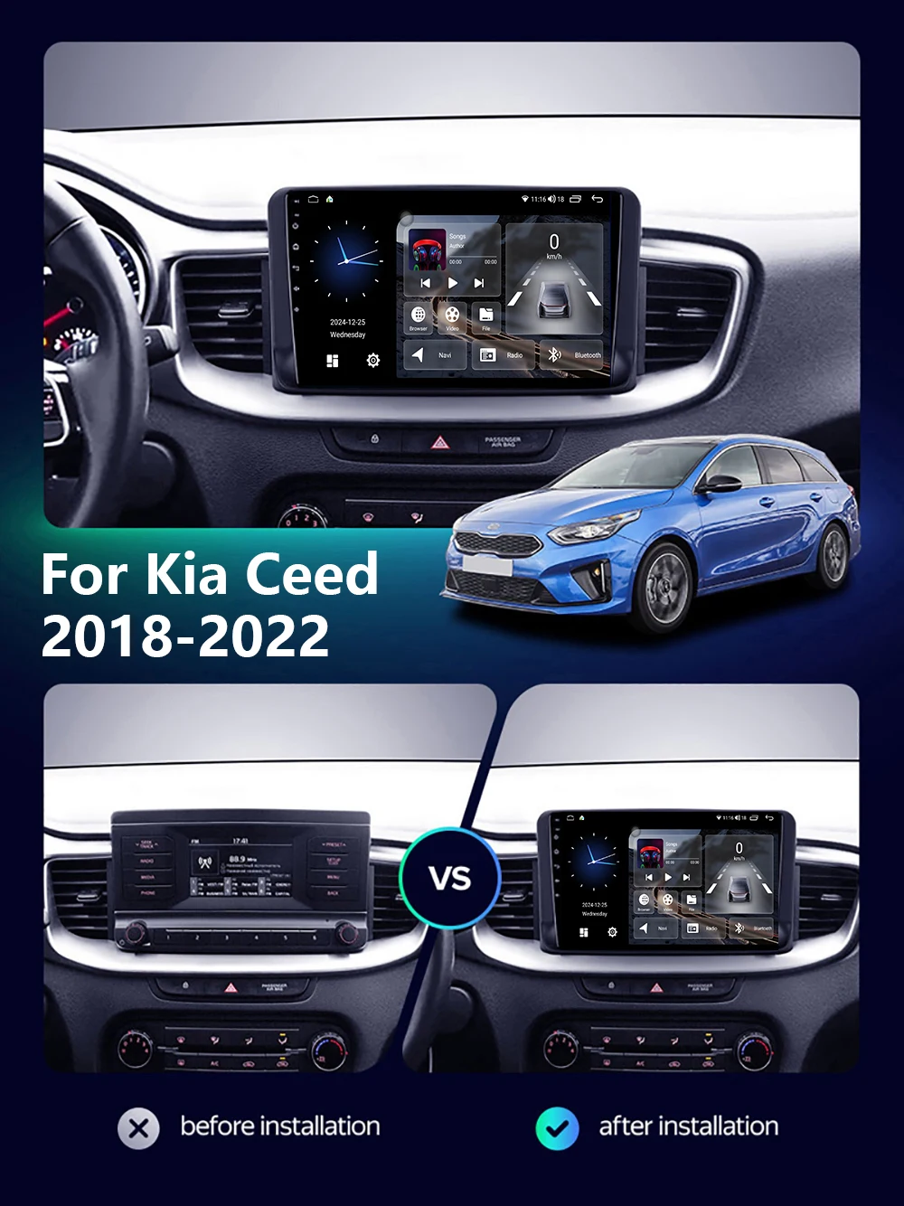 Car Radio For Kia Ceed 3 CD 2018 2019 - 2022 Multimedia Video Player Intelligent System Android 14 Navigation GPS Carplay Screen