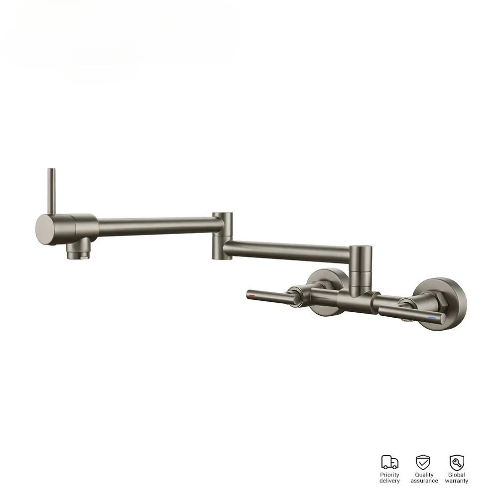 Rubinetto riempitivo per pentole Miscelatore da cucina a parete Beccuccio girevole in ottone massiccio Acqua calda e fredda con doppia maniglia