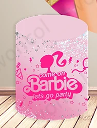 Barbie Pink Round Cover Girls Birthday Baby Shower Banner Princess Theme Round Backdrop Cylinder Cover Party Photo Studio Props