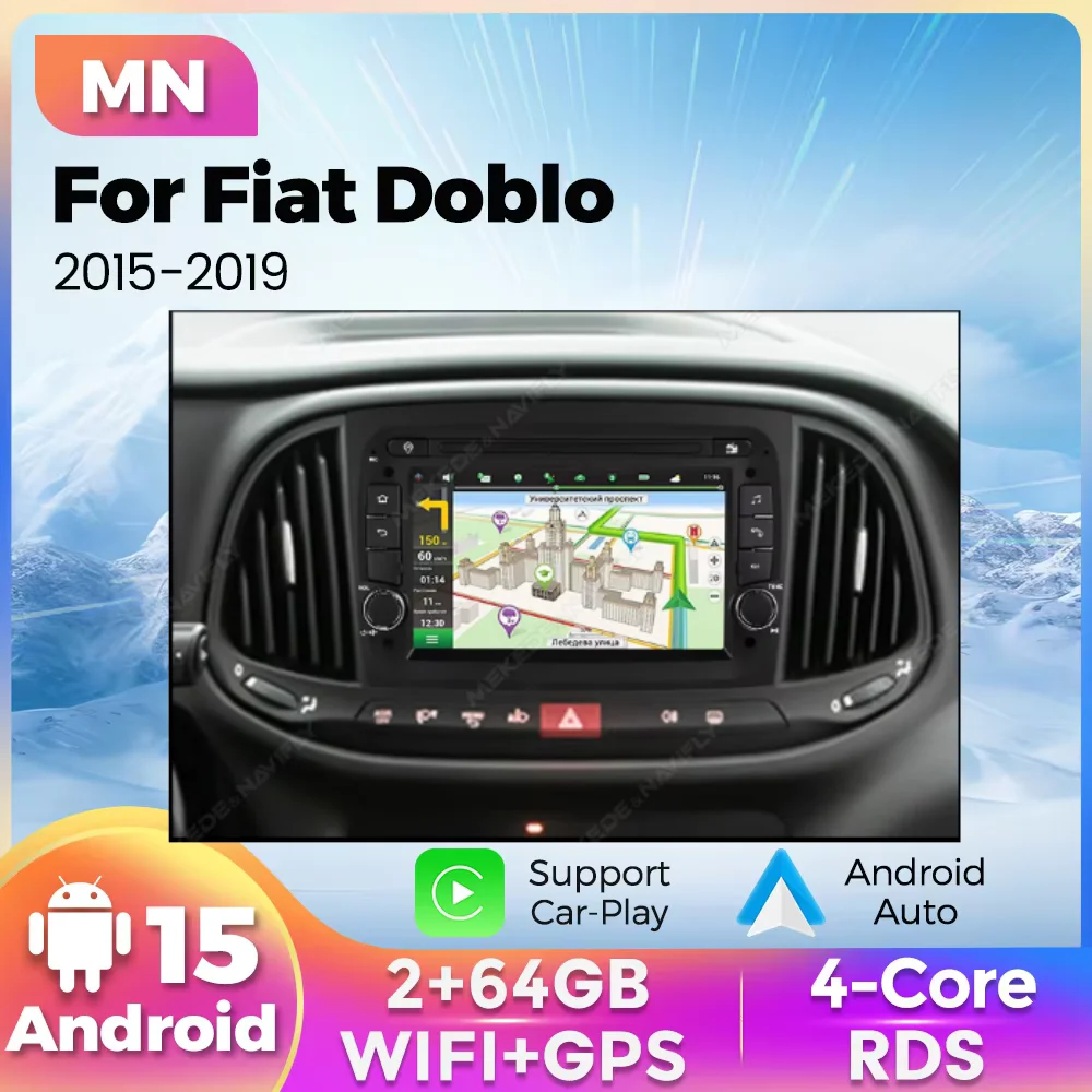 7 Zoll Neues Upgrade Android 15 Autoradio für Fiat Doblo 2015-2019 FM Autoradio Car Play Android Auto Multimedia Stereo Player BT