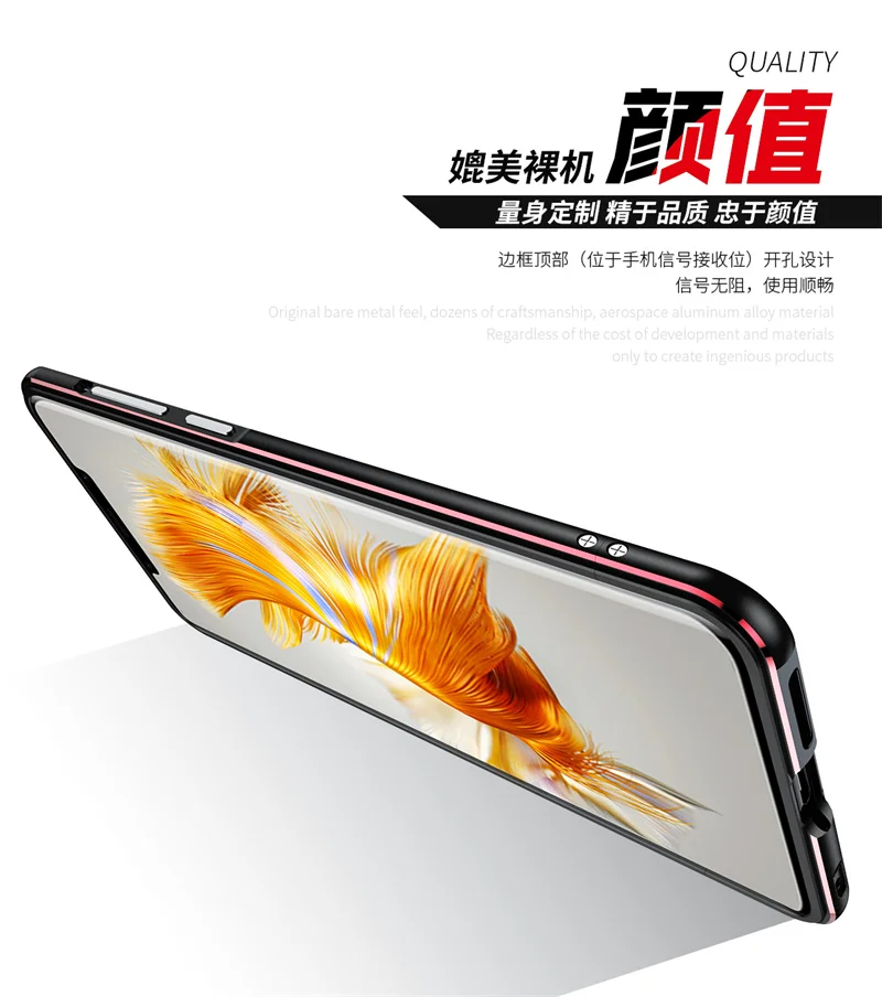 Huawei Mate 50 CET LX9 Bumper Ultra Thin Aluminum Metal Bumper Cover Case for Huawei Mate50 Pro with Metal Camera Lens Protector