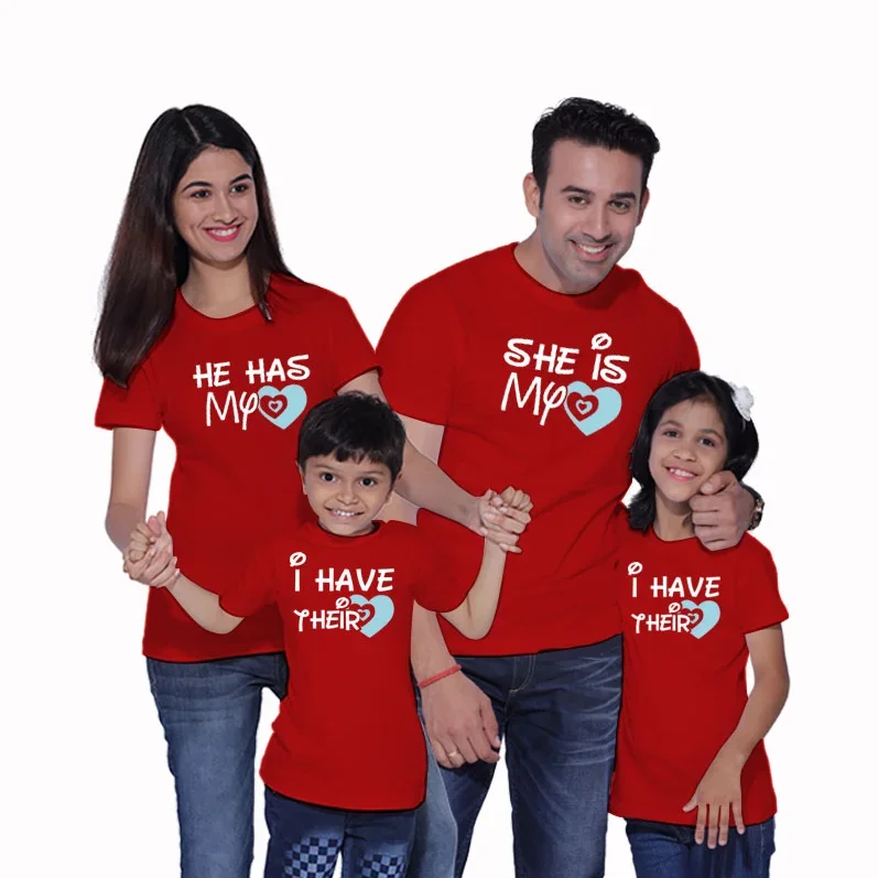 She Is My Heart, He Has My Heart, I Have Their,  Family T Shirt Family Matching Outfits Mom and Dad and Children T-shirt