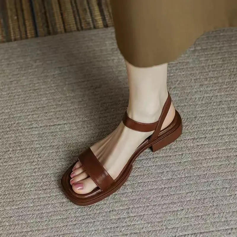 2024 Summer Fashion Sandals Women Low Heels Elegant Open Toe Slingback Shoes for Women Non-slip Soft Sole Sandalias De Mujer