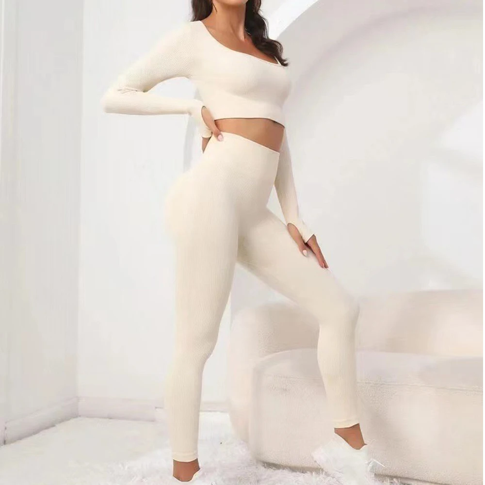 

Новый осенний комплект брюк с длинными рукавами и резьбой, дышащий и эластичный, хороший выбор для спортивной йоги,