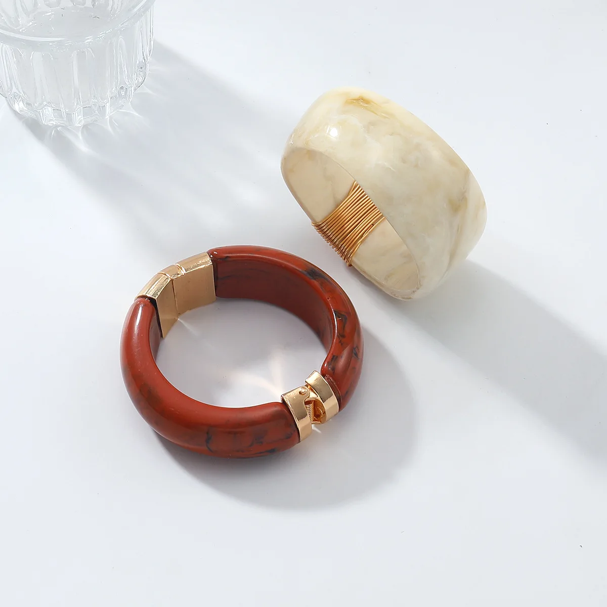 ZAA 2PCS Brown Acrylic Thick Wide Edge Bracelet Bangle for Women Multi-layers Ridges Arrivals 2026 Wrist Fashion Jewelry Gift