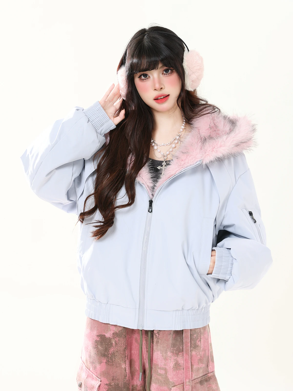 

ENJOG Sweet Cool Hooded Du down Jaet Женская свободная повседневная теплая верхняя одежда с капюшоном, длинными рукавами, на молнии, стандартной длины