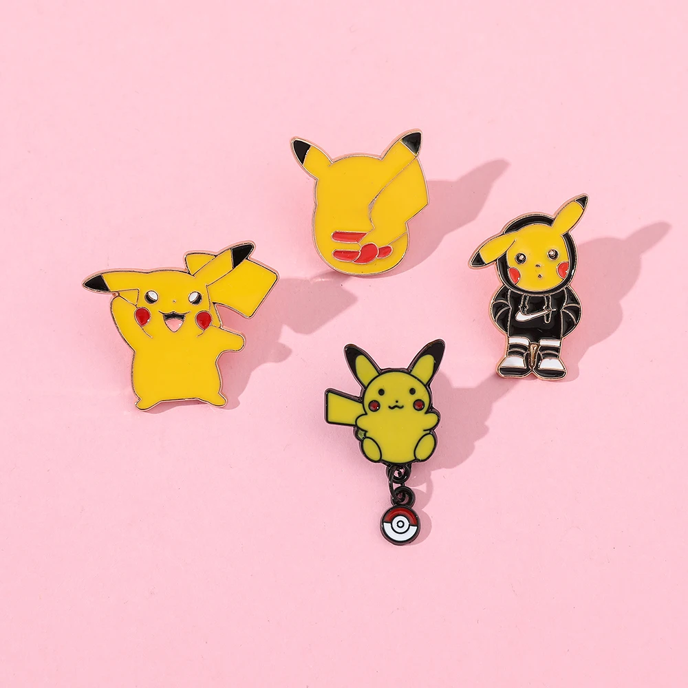 Pin de solapa esmaltado de bola de elfo, broche de Pikachu con capucha de 4 piezas, insignia de Metal para mochila, joyería de ropa, accesorios de emblema de Metal