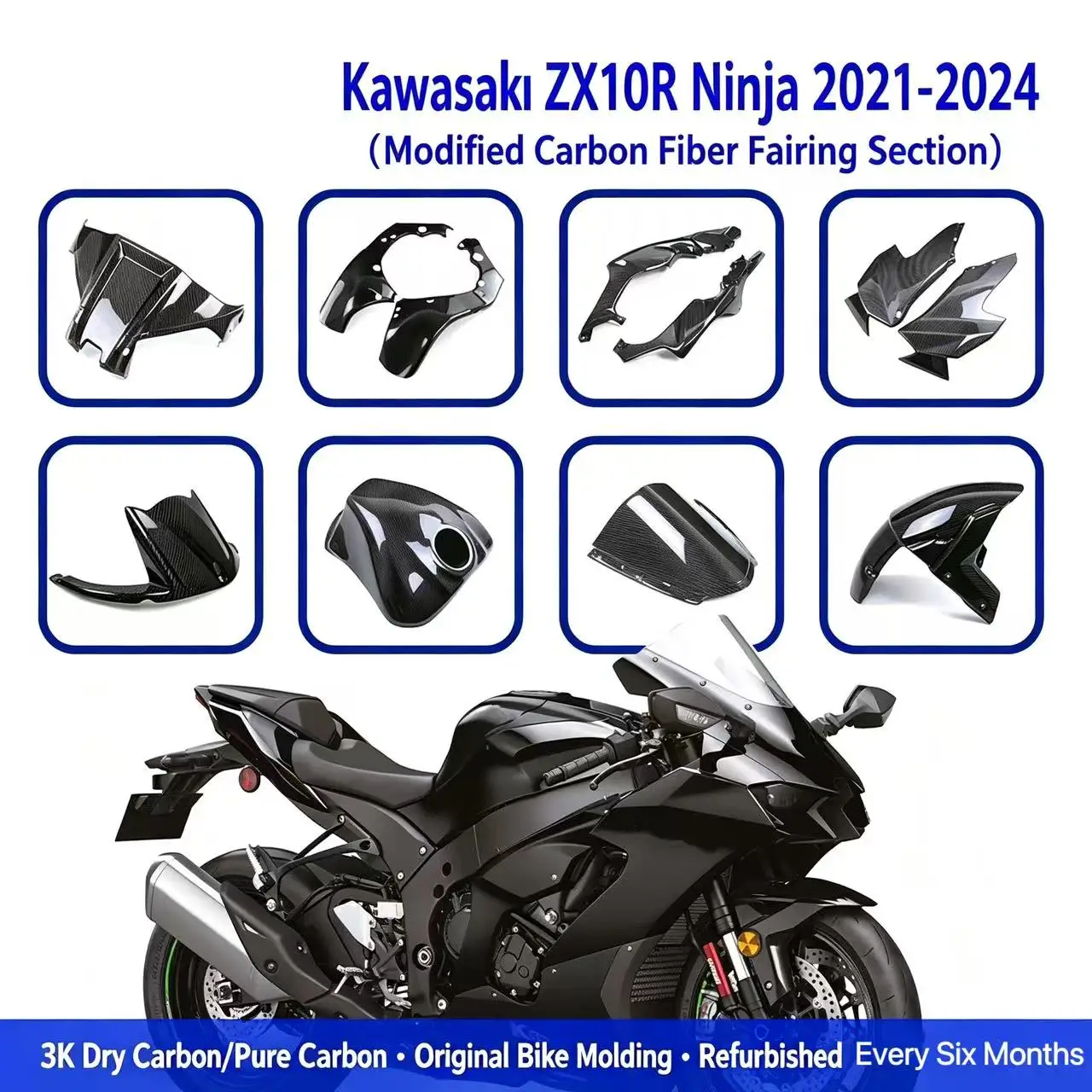 Suitable for Kawasaki zx10r 2021 22 23 2024 motorcycle carbon fiber refitting fairing fender fuel tank cover accessories