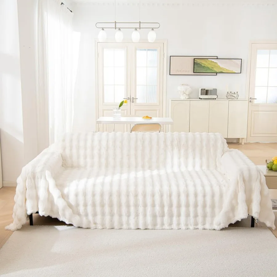 

Cozy Faux Fur Couch Cover Large Fuzzy Blanket for Sofabed Loveseat Thick Cozy Shaggy Sofa Slipcover for Sectional L Shaped Sofa