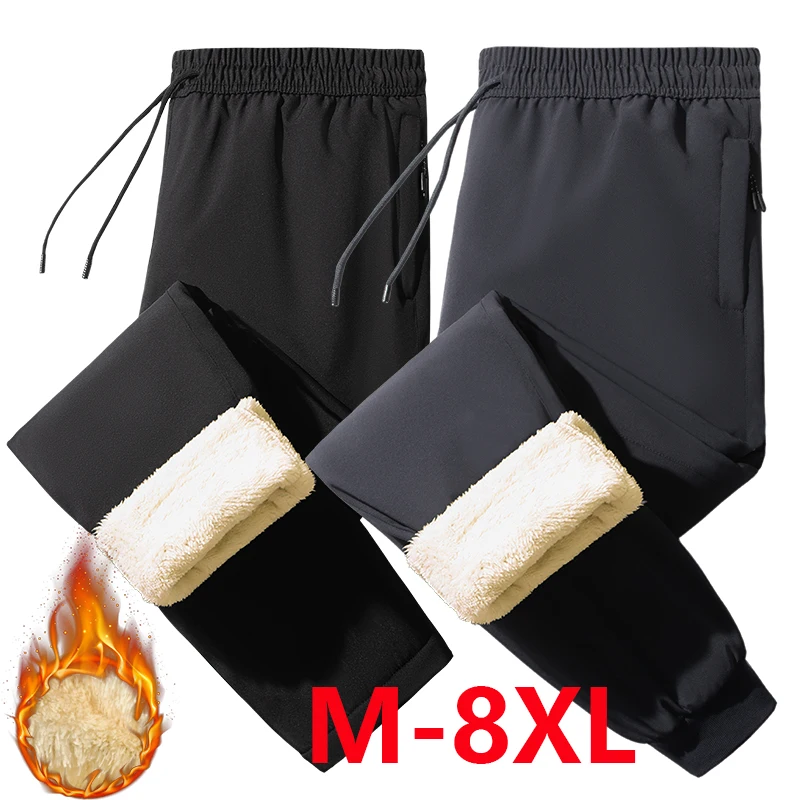 

Big Size 8xl Waterproof Warm Pants Men Thick Fleece Liner Zipper Pockets Outdoor Jogger Sweatpants Male Winter Thermal Trousers