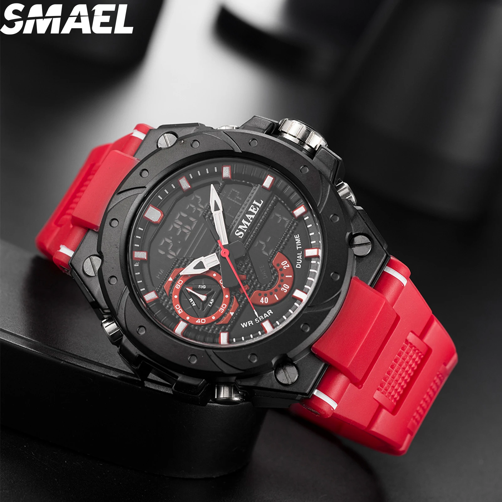 SMAEL Sport Quartz Watches LED DisplayShock Resistant 50M Waterproof Alarm Clock Analog Digitals 8060 For Men