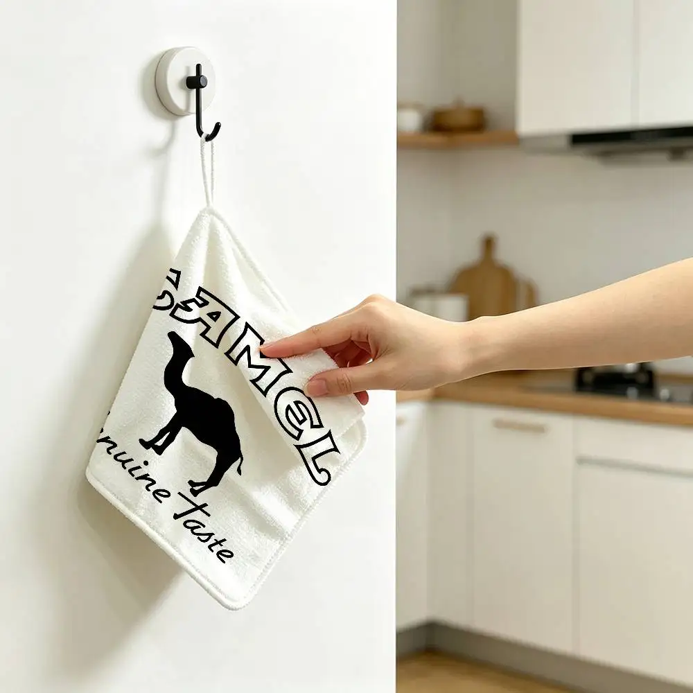 Luxury C-Camel Hanging Style Hand Wiping Towel, Polyester Cotton, Anti-fade for Indoor Kitchen Living Room