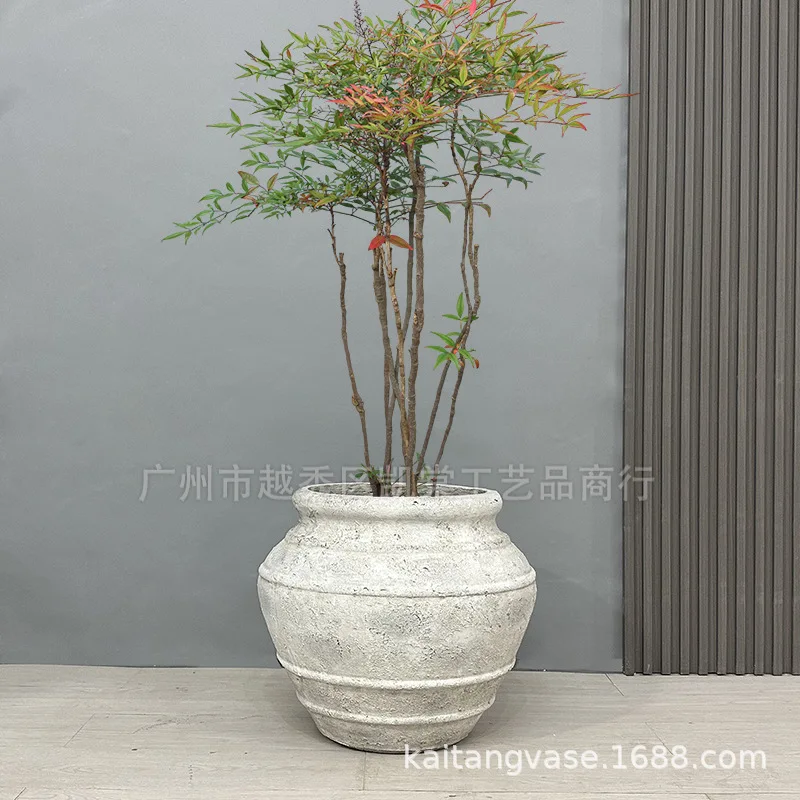 Retro cement flower pot wabi wind courtyard balcony planting hotel homestay decoration antique jar landscape decoration