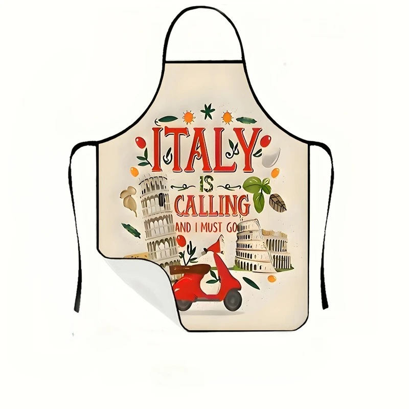 1 Piece Italian-Themed Apron, Italy Is Calling and I Must Go, Design Featuring the Leaning Tower of Pisa and the Colosseum, Unisex, Perfect for Crafting, Baking, Painting, Kitchen and Household Cleaning, Home Cooking, Chef, Waiter, Cafe, and Barbecue Apron, 21.7× 28.7inch , Perfect Holiday Gift Idea for Family and Friends