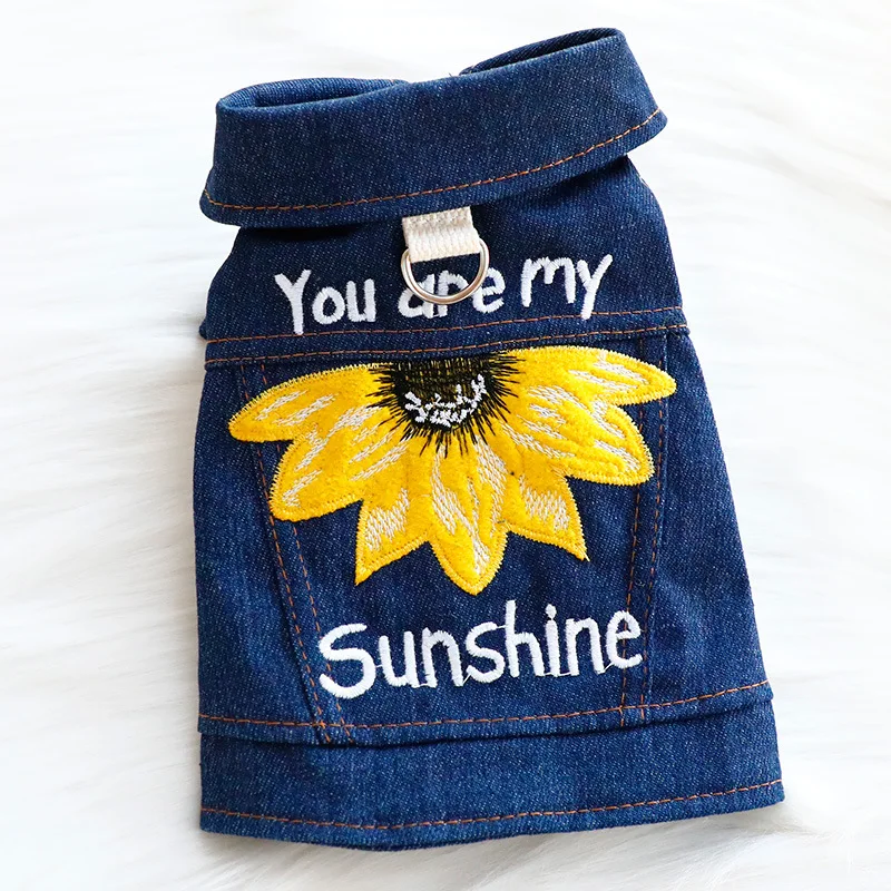 Dog Jeans Jacket fashion Flower Embroidery Coat Blue Denim Cat Coat Blue Denim Cat Coat