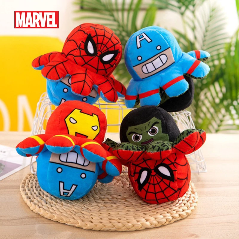 

20cm Marvel Legends Reversible Figure Plush Toys Soft Double-Sided Spiderman Iron Man Hulk Kawaii Stuffed Doll Happy Kids Gifts