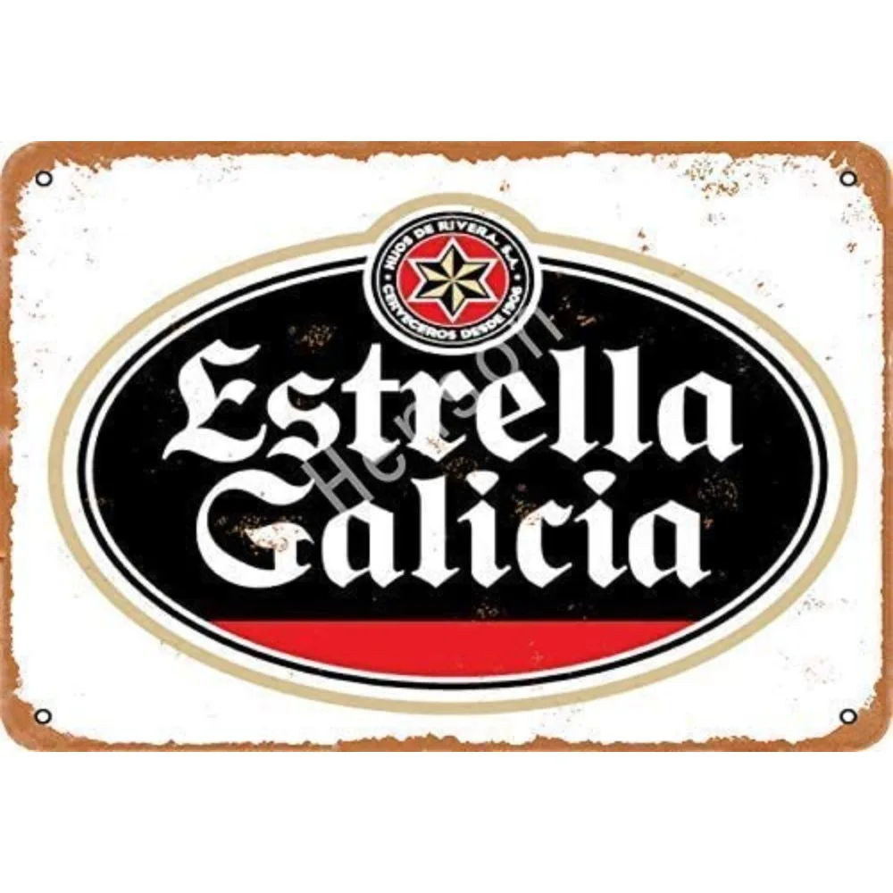 duschhockerMYN Estrella Galicia Beer Metal Tin Sign Multipurpose Retro Metal Plaques for Kitchen Office Decor 12x8 inches