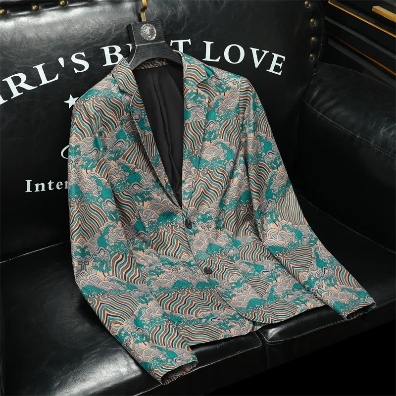 

Lucky Cloud Print Blazers For Men Slim Fit Fashionable Easy Care Four Seasons Top Quality Suit Jackets Gentleman Terno Masculino