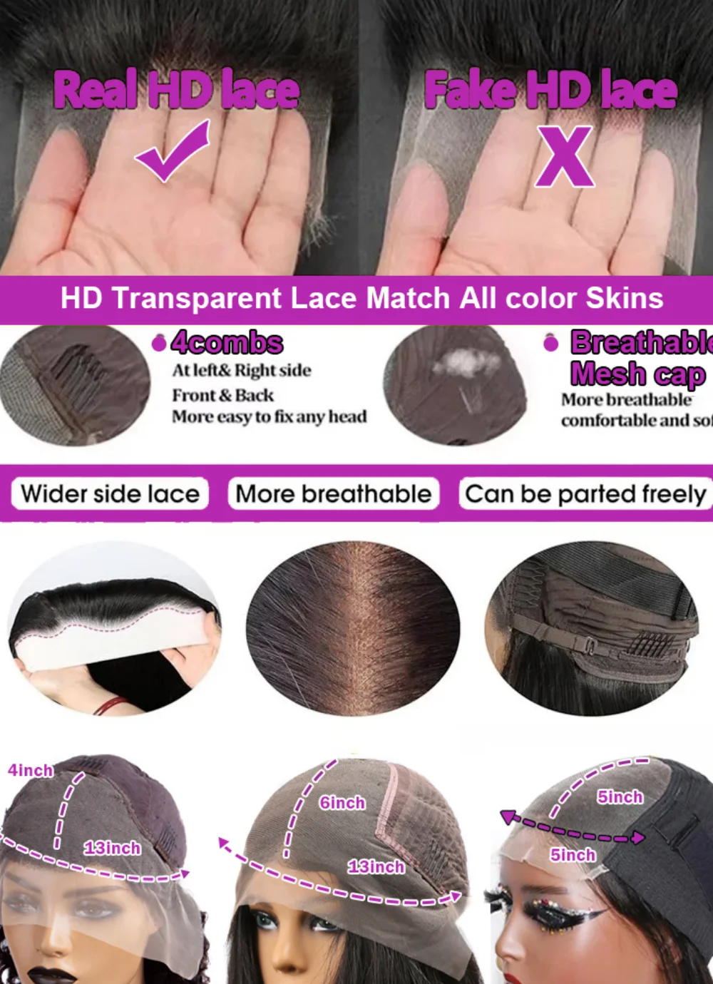 20 42 بوصة 250 كثافة العظام مستقيم 13X6 Hd الدانتيل الباروكة الأمامية 13X4 الدانتيل الشفاف الجبهة قبل قطعها 100% الشعر البشري للنساء #6