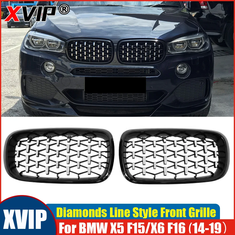 

XVIP Chrome Black Front Hood Diamonds Slats Grille Grill For BMW X5 F15 X6 F16 2014-2019 Facelift Front Grille Car Accessories