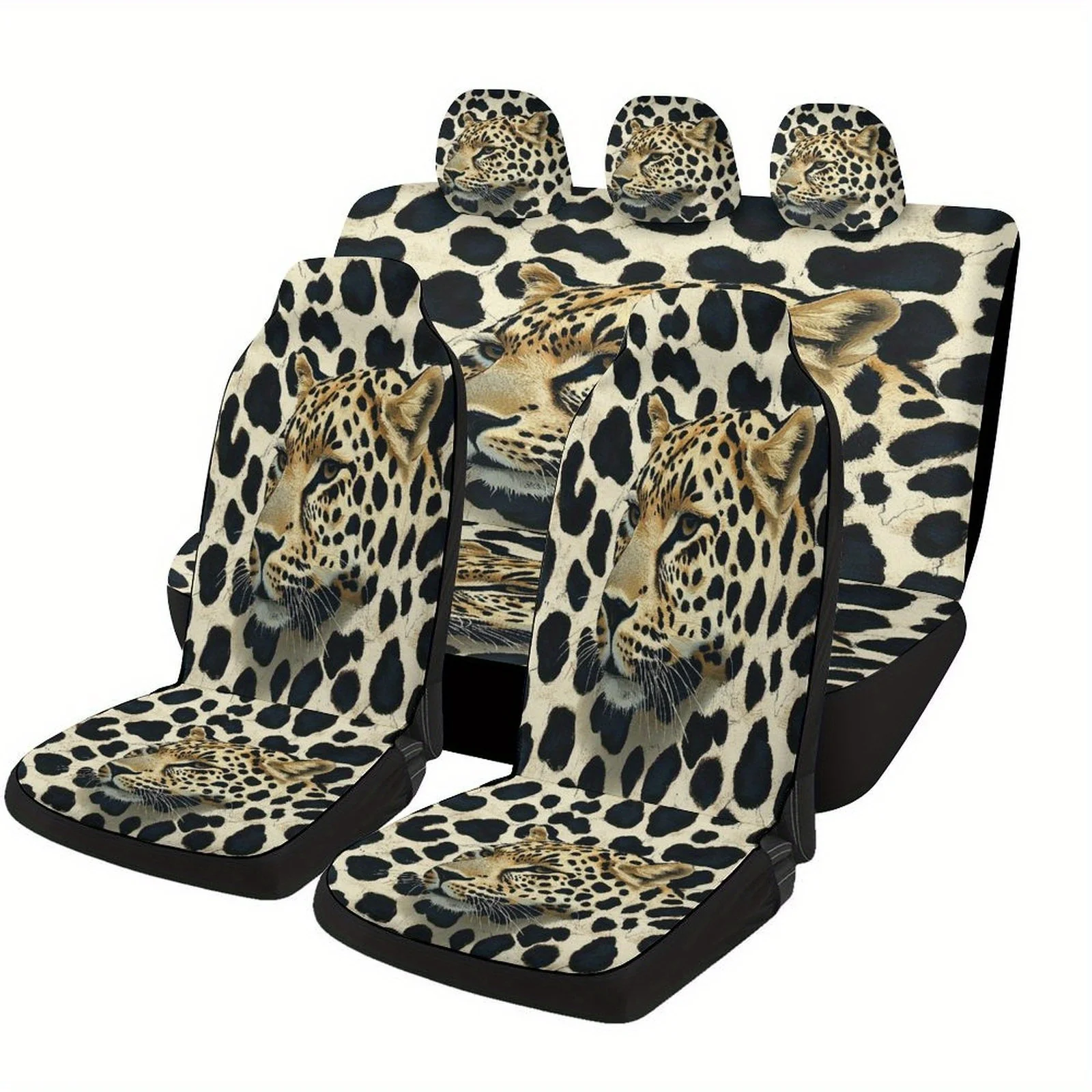 

Leopard Pattern Themed Car Seat Cover Set For Most Cars, Trendy Novelty Car Seat Protector Covers Full Set, Universal Car Seat C