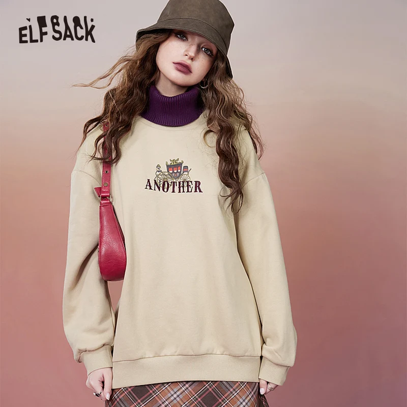 ELFSACK-Hoodies de gola alta femininos emendados, tops de luxo, moda coreana, inverno, 2023