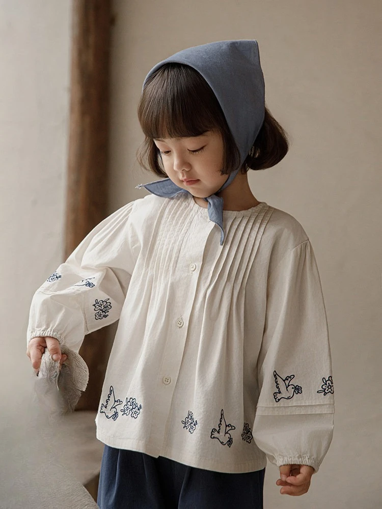 Girls 2026 Spring Autumn New Bird Shirt Loose Straight Pants Layered Sweater Strappy Nice Soft Simple Set