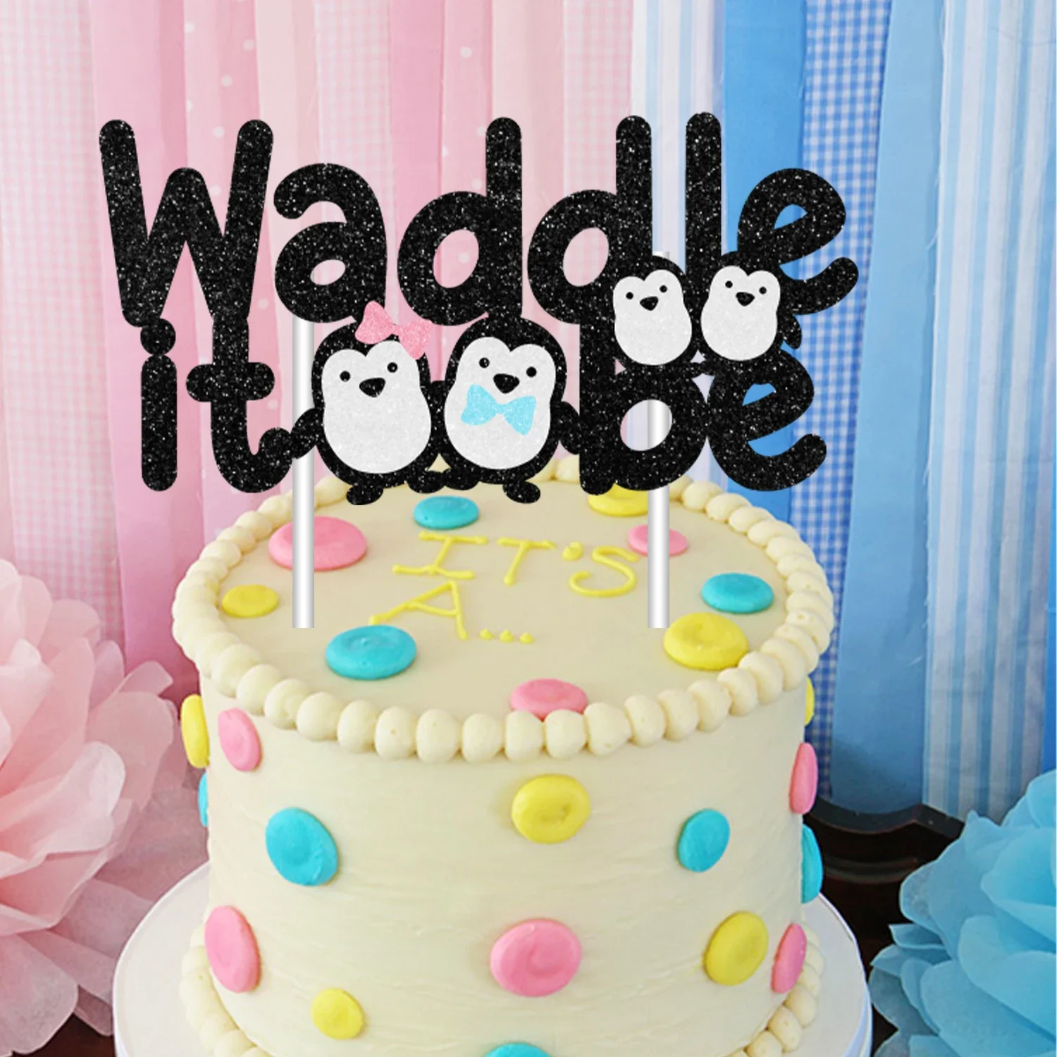 Penguin Cake Toppers, Waddle It Be Gender Reveal Party Supplies, Cute Cupcake Decoration, 13Pcs