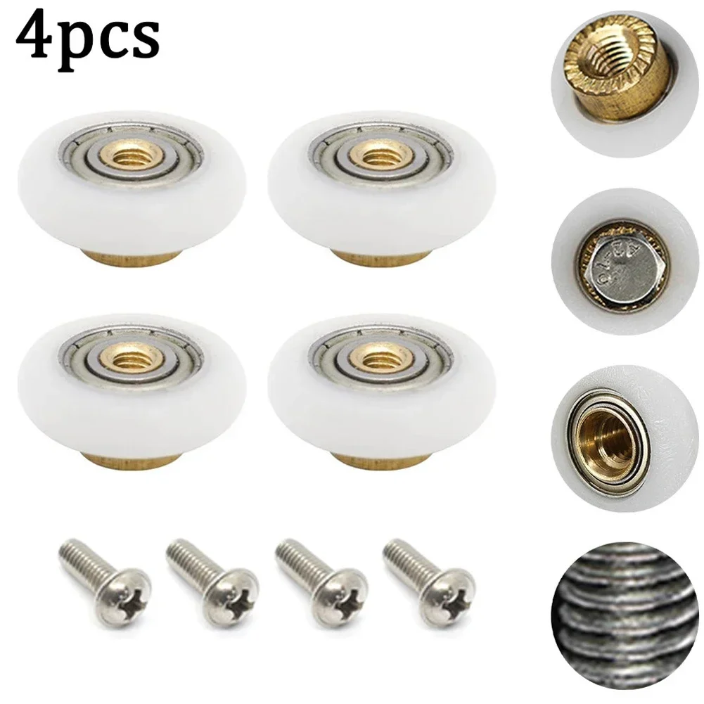 4pcs Shower Room Pulley Bathroom Sliding Glass Door Wheels Nylon Copper Roller Door Wheel Runner Pulley Shower Parts Replacement