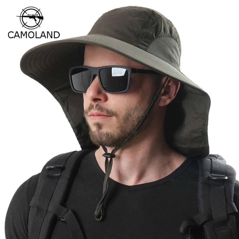 

CAMOLAND Summer Sun Hats With Neck Flap Outdoor UV Protection Fishing Hat For Men Bucket Cap Wide Brim Hiking Fisherman Hats