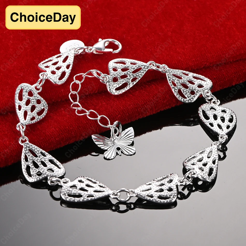 

ChoiceDay 925 Sterling Silver 8 Inch 20cm Exquisite Hollow Heart Bracelet Women Fashion Engagement Wedding Accessories Jewelry
