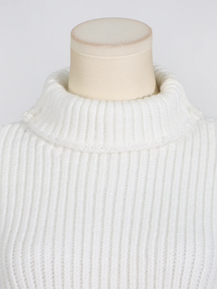 VGH Solid Temperament Knitting Sweaters For Women Turtleneck Short Sleeve Slimming Pullover Irregular Sweater Female Fashion New