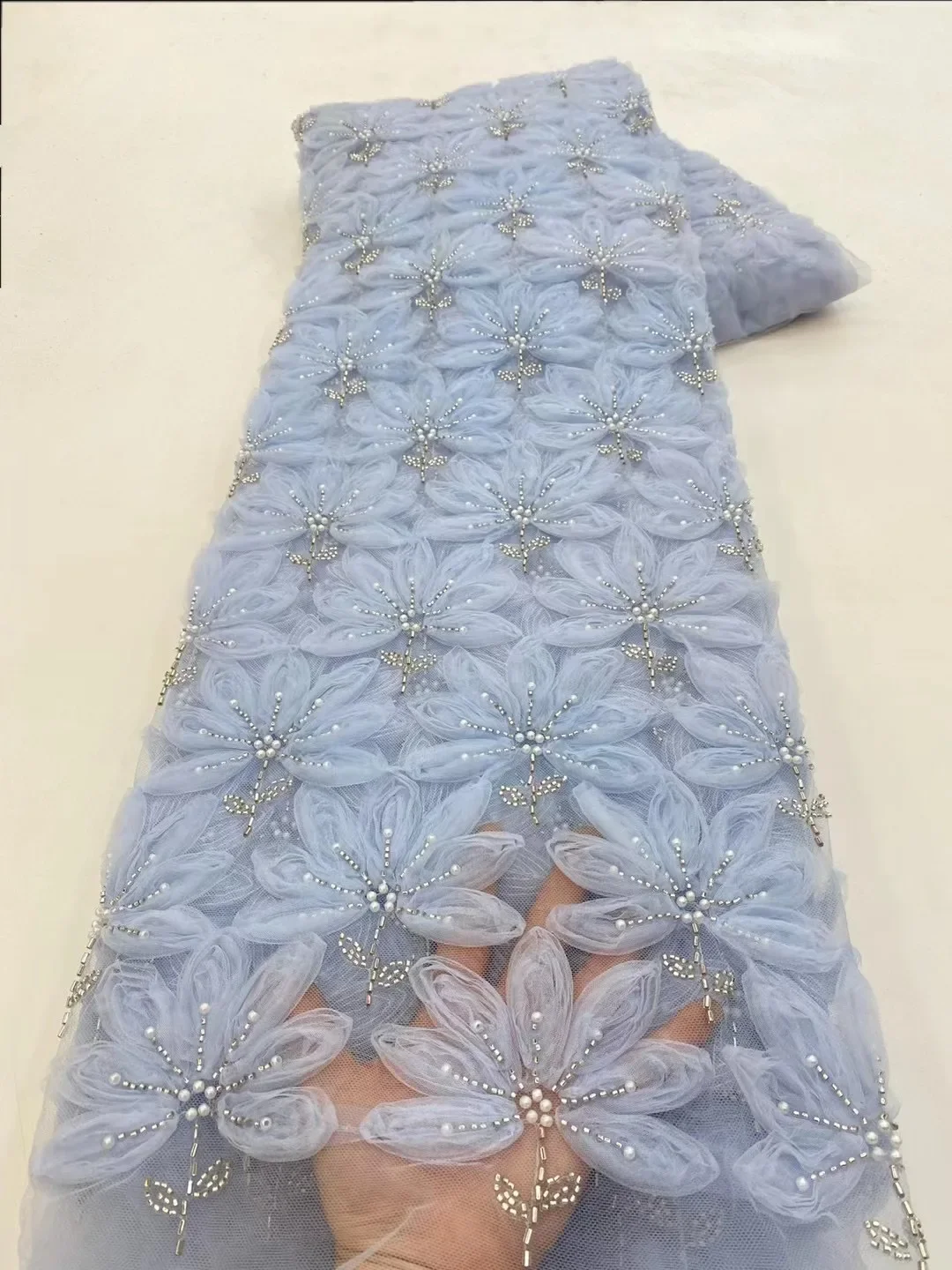 Tissu de dentelle de tulle de fleur 3D africain, paillettes de Dubaï, applique brodée, tissu nigwin pour la couture, dernier, XZ5751, 2024