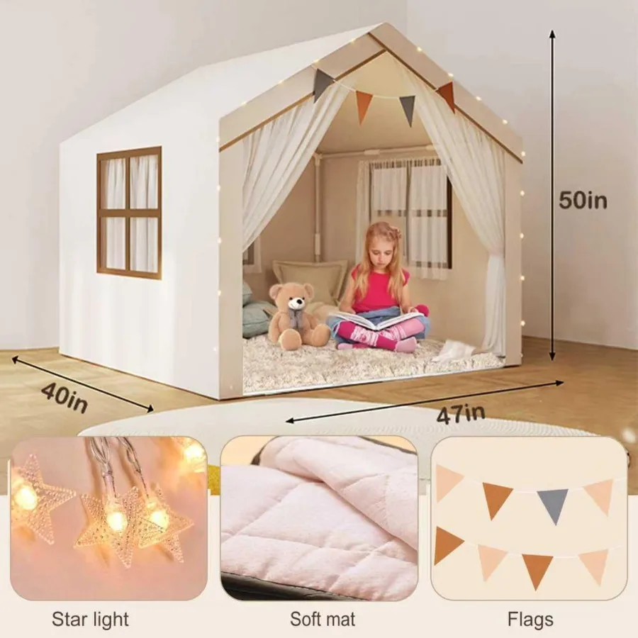 خيمة كبيرة مع حصيرة ستار أضواء LED طفل لعب للبنين بنات داخلي في الهواء الطلق خيمة تيبي للبنين بنات 47x40x5