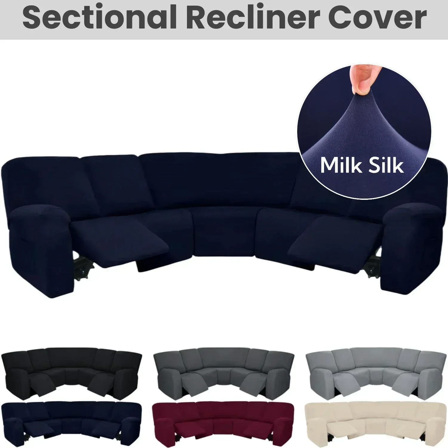 Milk Silk 7-Pieces Sectional Sofa Covers L Shape Recliner Sofa Cover Slipcover 5-Seater Washable Furniture Cover Protector