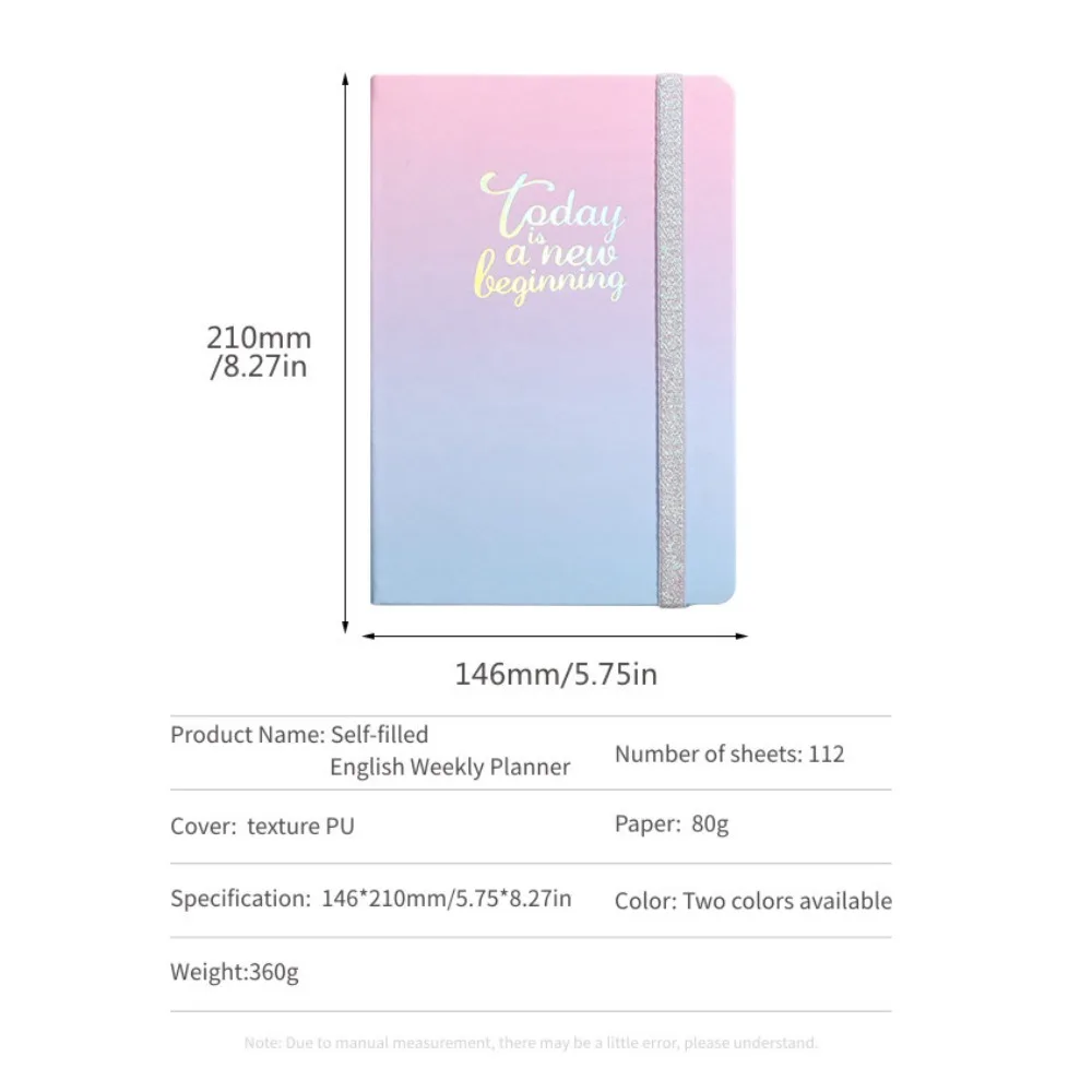 Day Planner A5 Weekly Planner Gradient Calendar Schedules Notebooks Self-fill PU Daily Planner Notepad Undated Planner