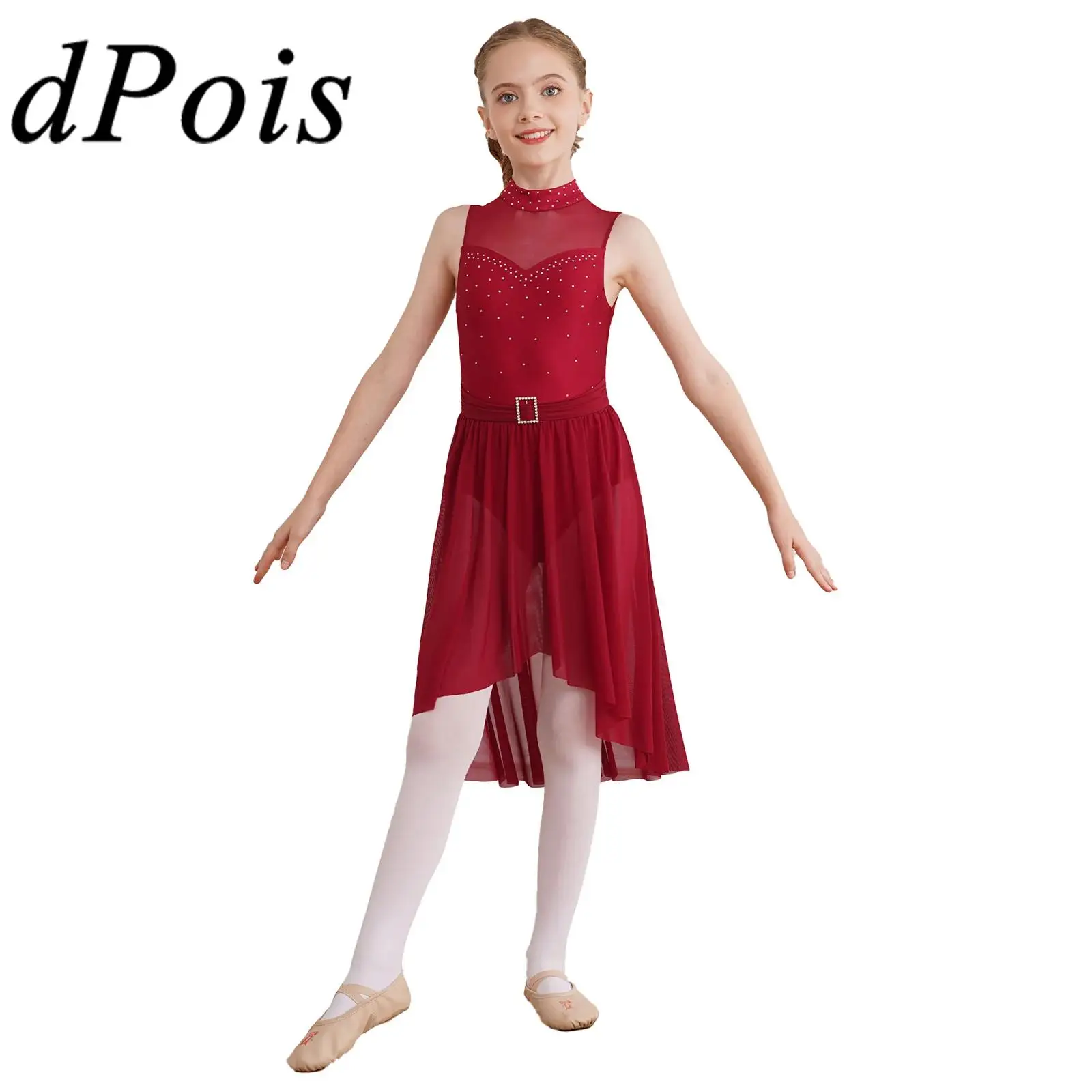 Kids Girls Ballet Dress Elegant Figure Skating Gymnastics Leotard Dress for Dancing Children Modern Lyrical Dance Costume