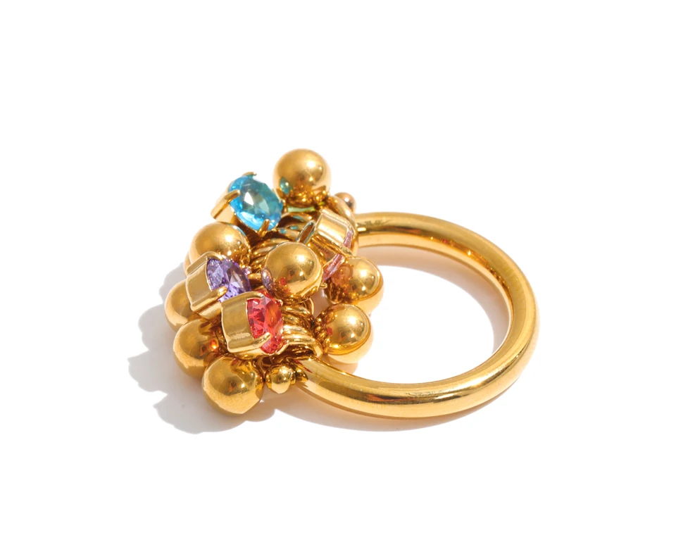 Yhpup Größe 678 Edelstahl Bunter Zirkon Runder Kugel-Anhänger Ring für Frauen Trendiger Handgefertigter Fingerschmuck – Detail 3