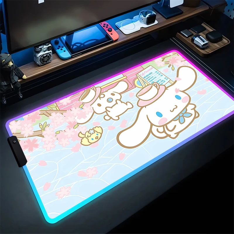 

RGB Mouse Pad Cinnamoroll Non-Slip Rubber Edge locking mousepads Game play mats notebook computer Home Decor Sanrio Kawaii