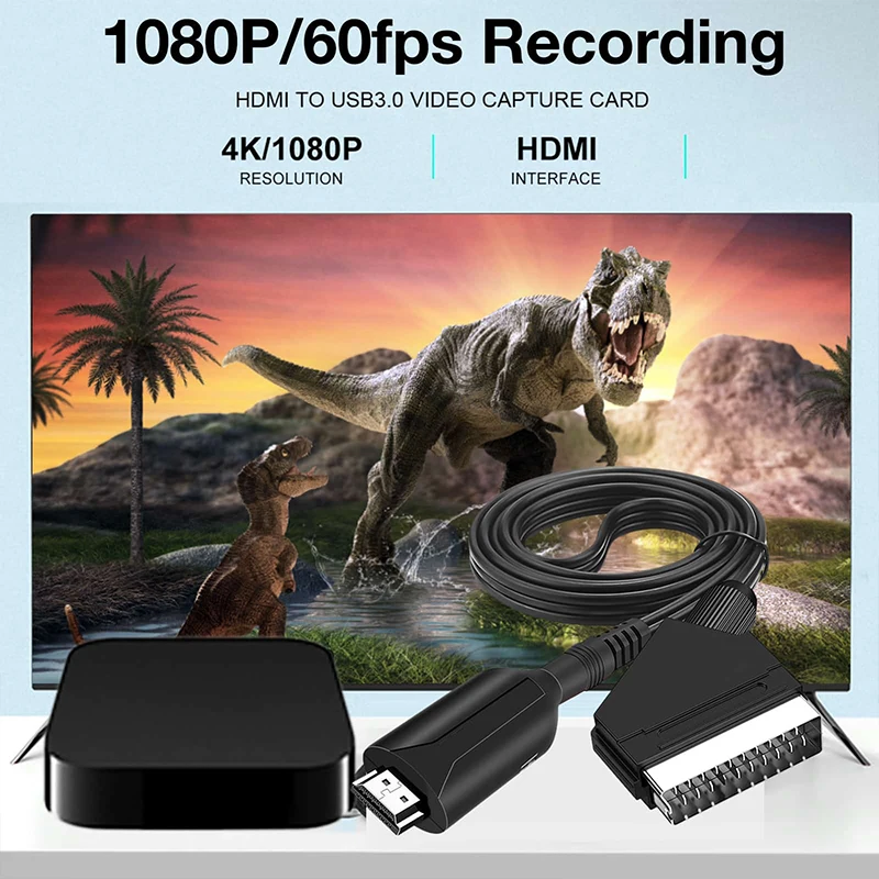 كابل محول الصوت والفيديو SCART إلى HDMI 1080P محول 1 متر وضوح قياسي 480I 576I كابل تحويل لـ HDTV DVD STB