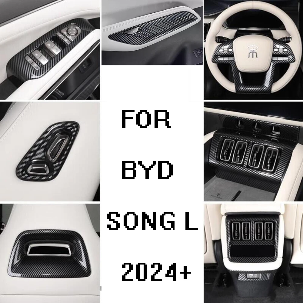 

For BYD Song L 2024-2025 Carbon Car Steering wheel Button glass Lift inner Door Bowl Rear Seat Air Condition Car Accessories