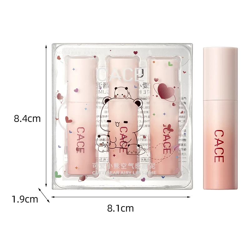 Lápiz labial mate resistente al agua de larga duración, maquillaje de 3 colores, lápiz labial Sexy de terciopelo rojo desnudo, Cosméticos de labios Sexy para mujer