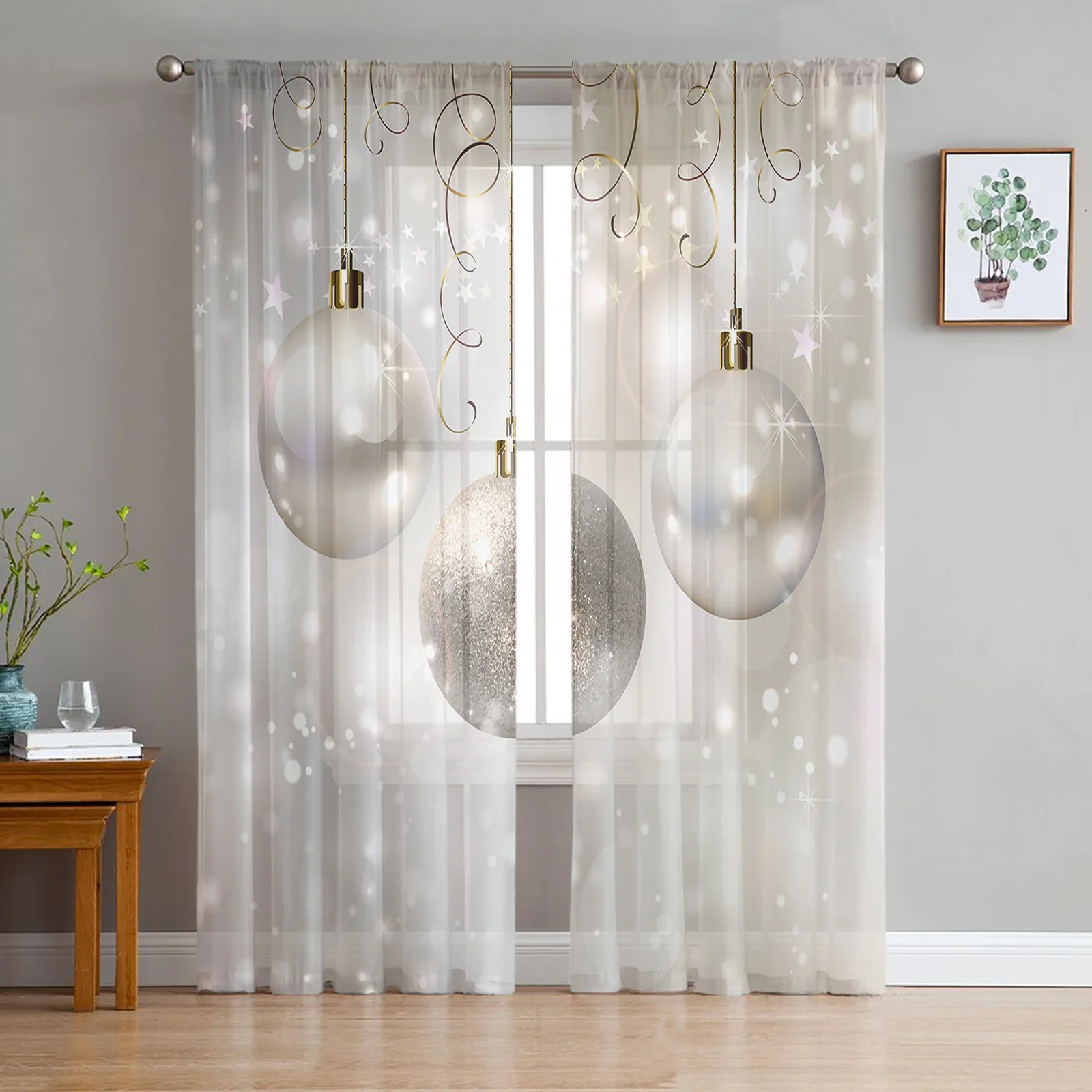 

Christmas Lights And Snowflakes Window Curtains For Living Room Bedroom Modern Tulle Voile Curtains Decoration