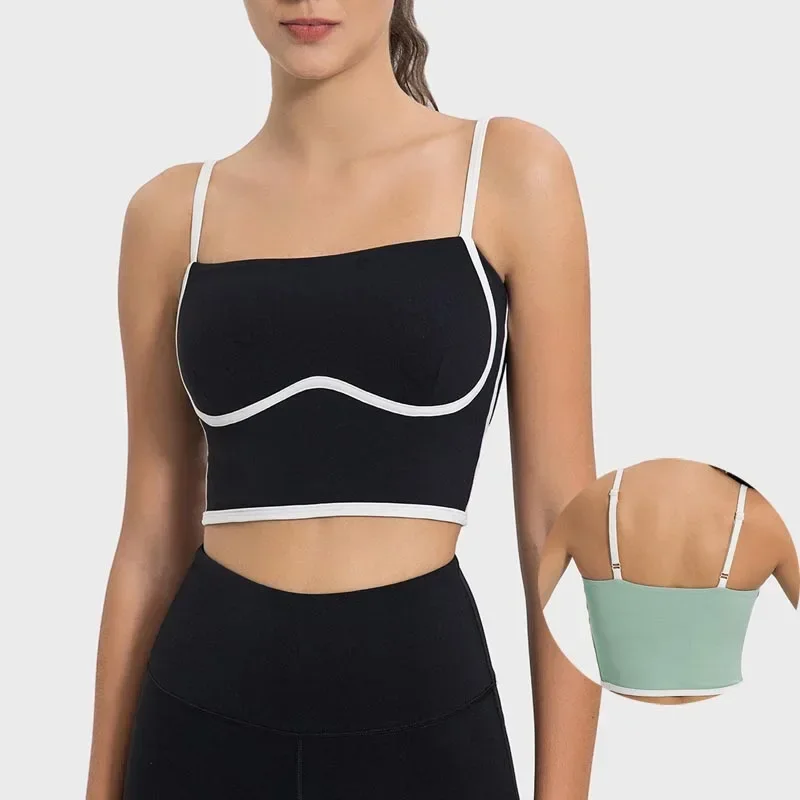 Square Neckline Airbrush Streamlined Sports Bra Women Smooth Supportive Tank Built-in Shelf Bra Snug Underbust Cropped Top