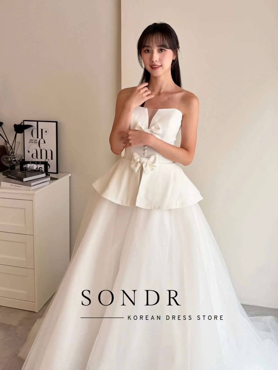 Sondr Sweetheart Bow Korean Wedding Dresses A-Line Photo Shoot Silk Tulle Satin Elegant Long Bridal Gowns 웨딩드레스 Customized