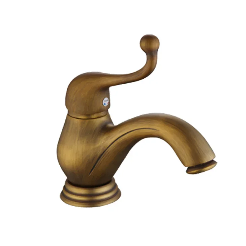 

European style antique brass basin hot and cold faucet retro single hole washbasin mixed faucet