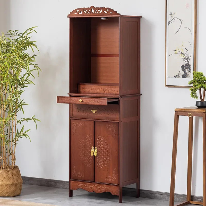 Wooden Buddhist Altar Table Chinese Shrine Cabinet for Home Worship Incense Holder Stand God Statue Display Shelf Feng Shui