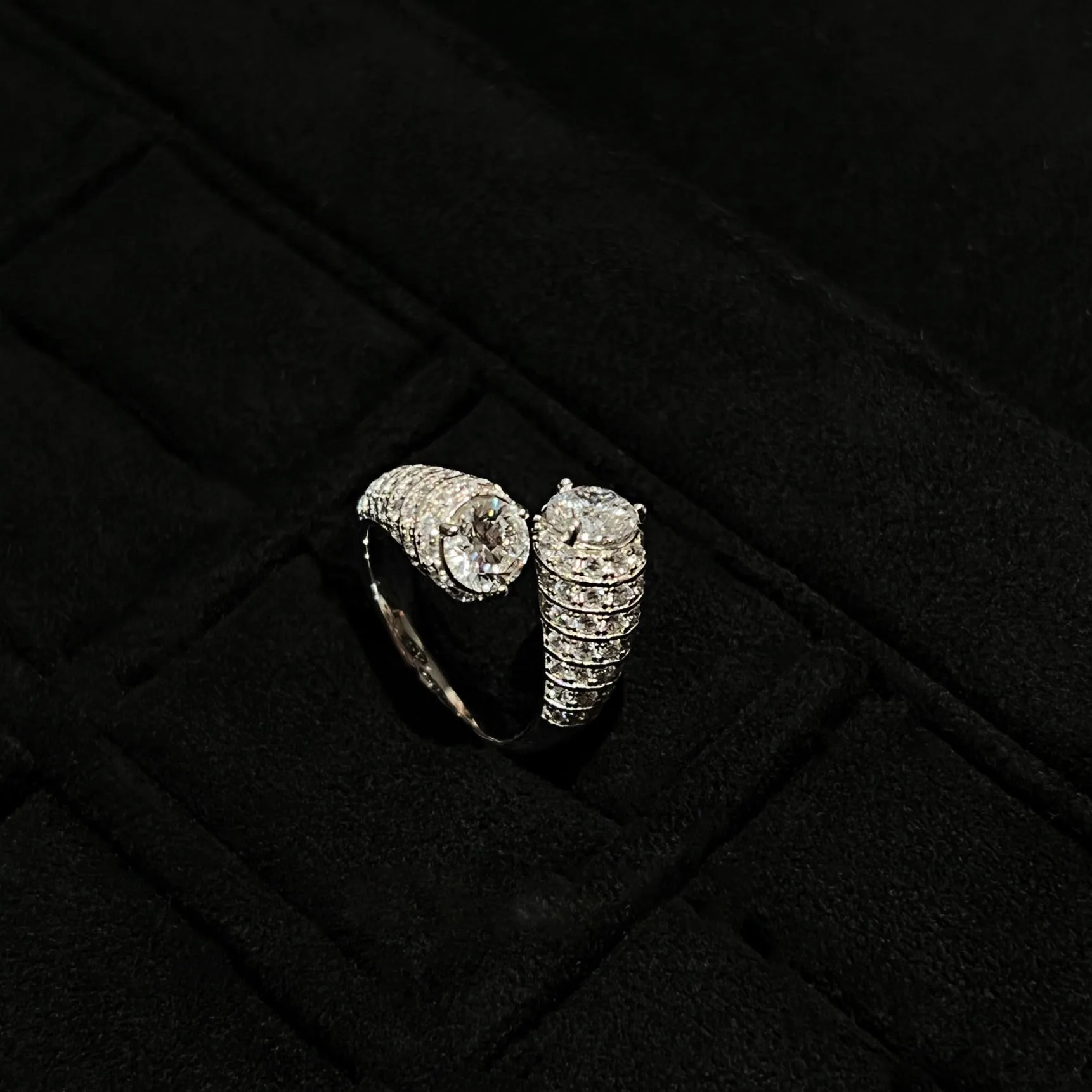 Vintage Light Luxury silver 925 Full inlay Gemstone Double Round rings for women Asymmetric Fashion Ring Stacking Style Jewelry